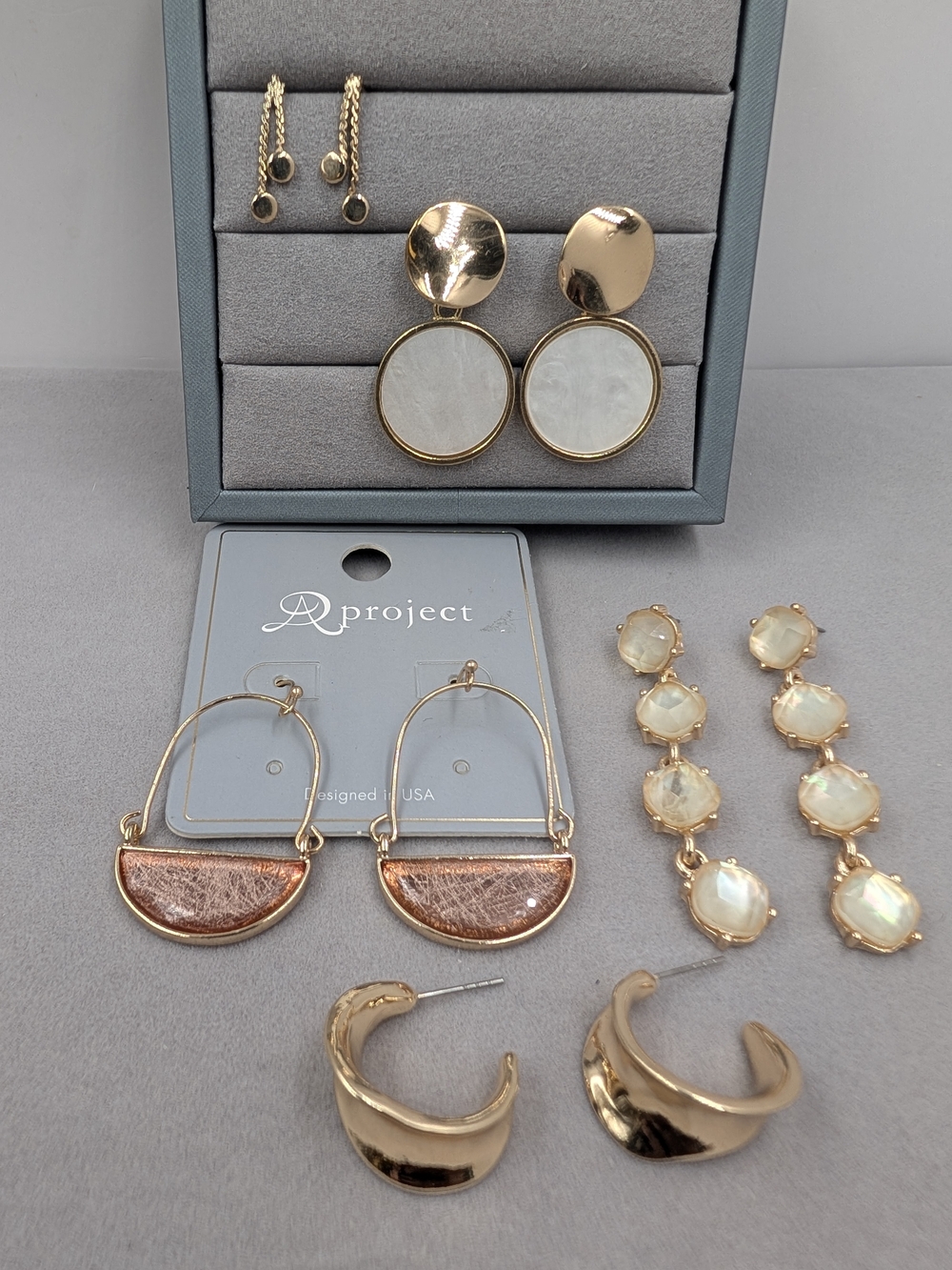 Gold and Mother-of-Pearl Drop Earrings 0904